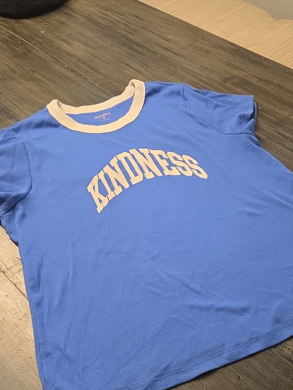 Old Navy Blue Tee with Cream 'Kindness' Chest Print